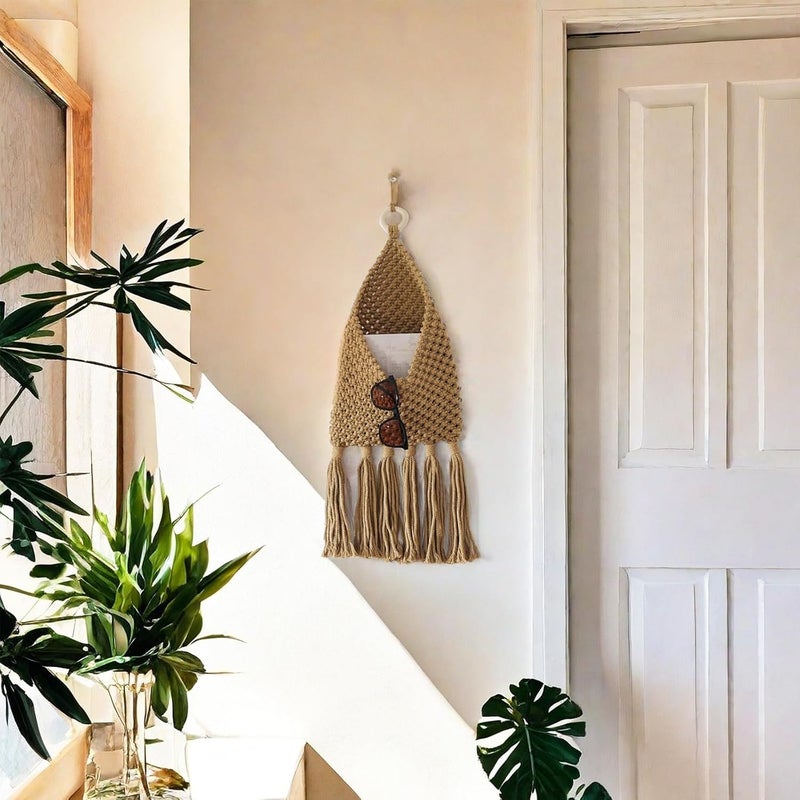 D-werack Macrame Mail Organizer Wall Mounted, Hanging Woven Basket for Boho Home Office Decor, Over the Door Key and Mail Letter Envelope Holder for Entryway Hallway, Olive Green - Image 2
